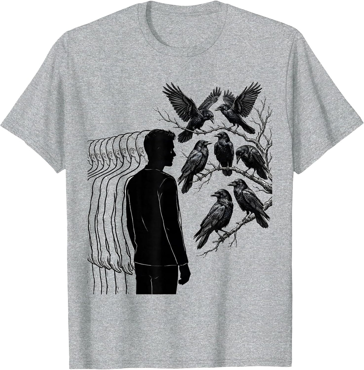 Men's Crow Murder Dark Humor Gothic Bird Lover Halloween T-Shirt - Heather Grey