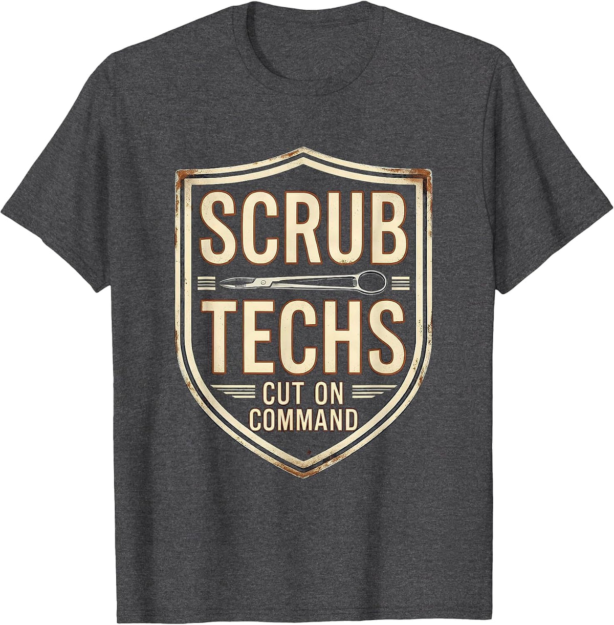 Men's Scrub Techs Cut On Command Vintage Surgical Tech Humor T-Shirt - Dark Heather Grey