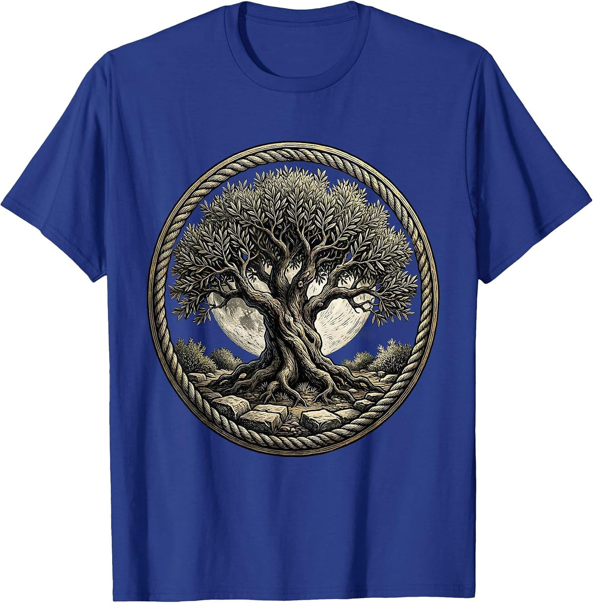 Olive Tree Moonlit Gethsemane Garden Jesus Art T-Shirt - Royal Blue
