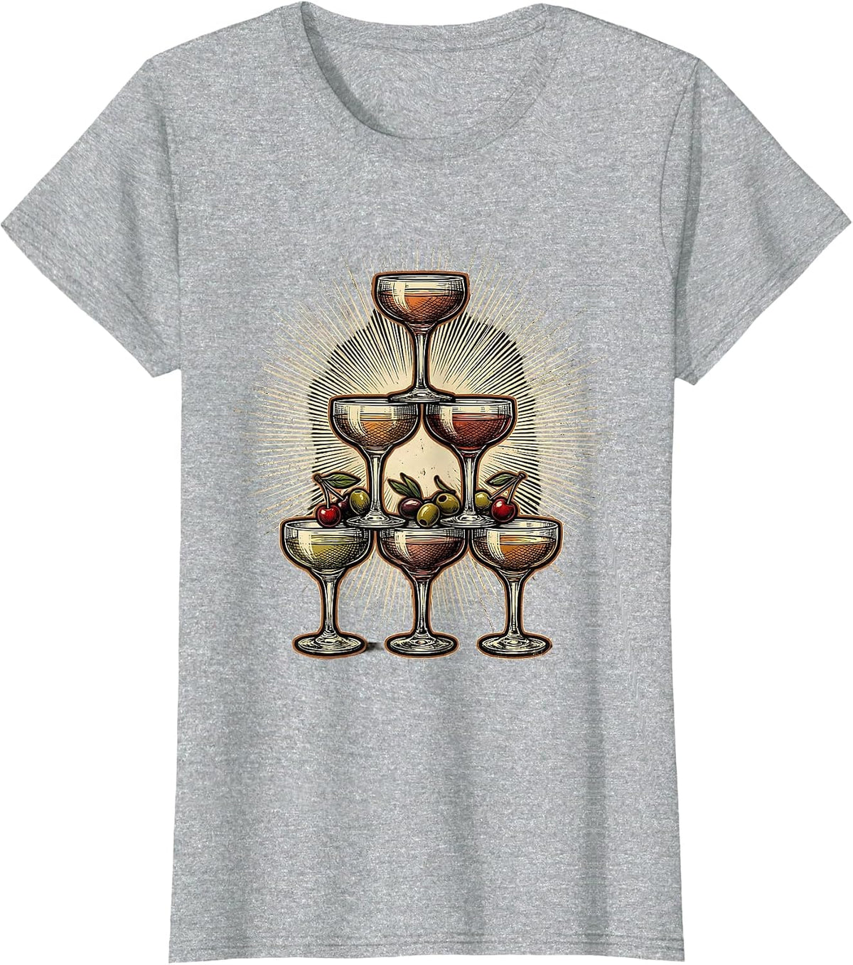 Cocktail Glass Pyramid Bartender Graphic T-Shirt - Heather Grey