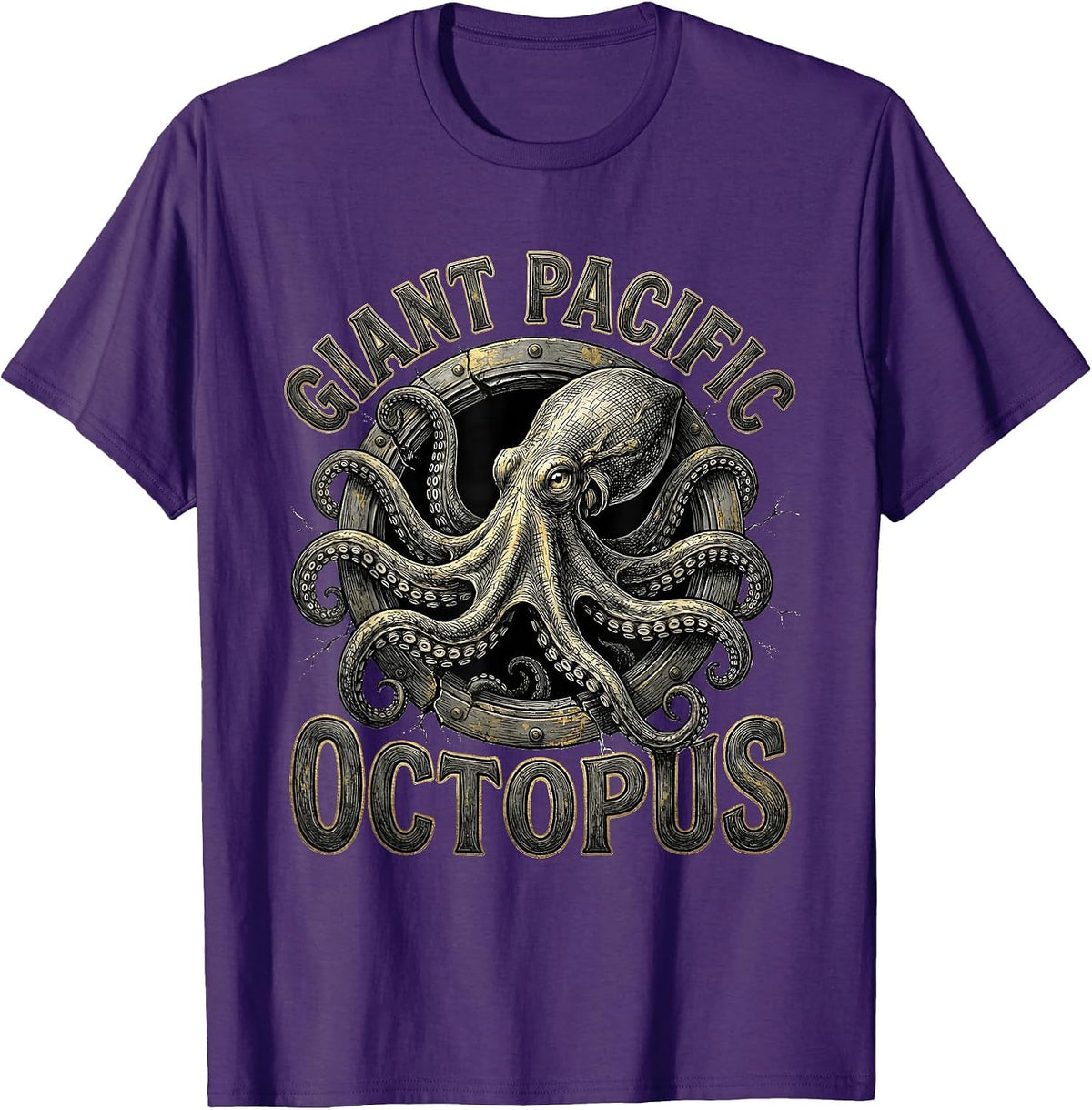 Giant Pacific Octopus Monochrome Octopus Lover Nautical Art T-Shirt - Purple