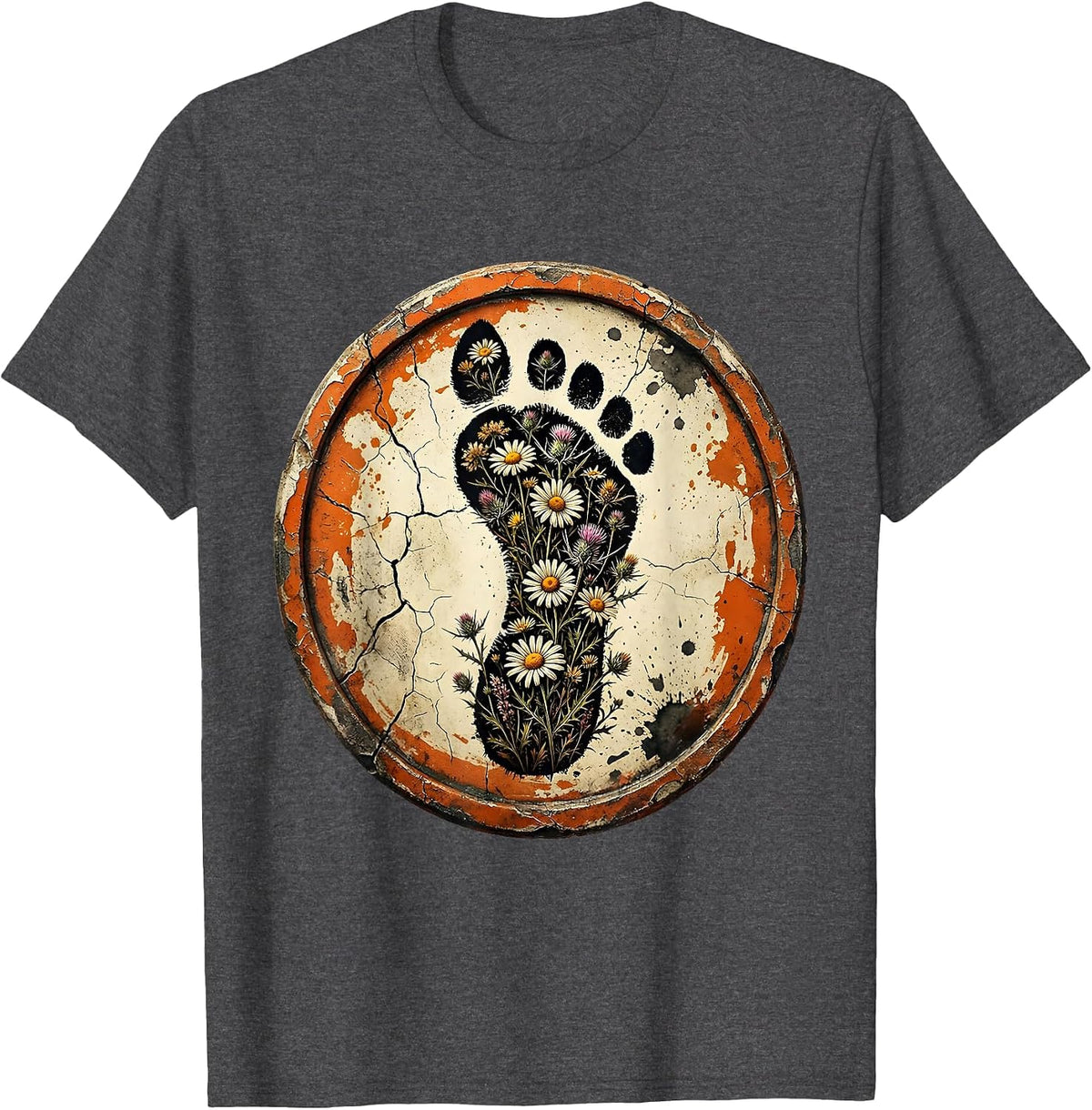Horse Hoof Print Wildflower Floral Nature Design T-Shirt - Dark Heather Grey