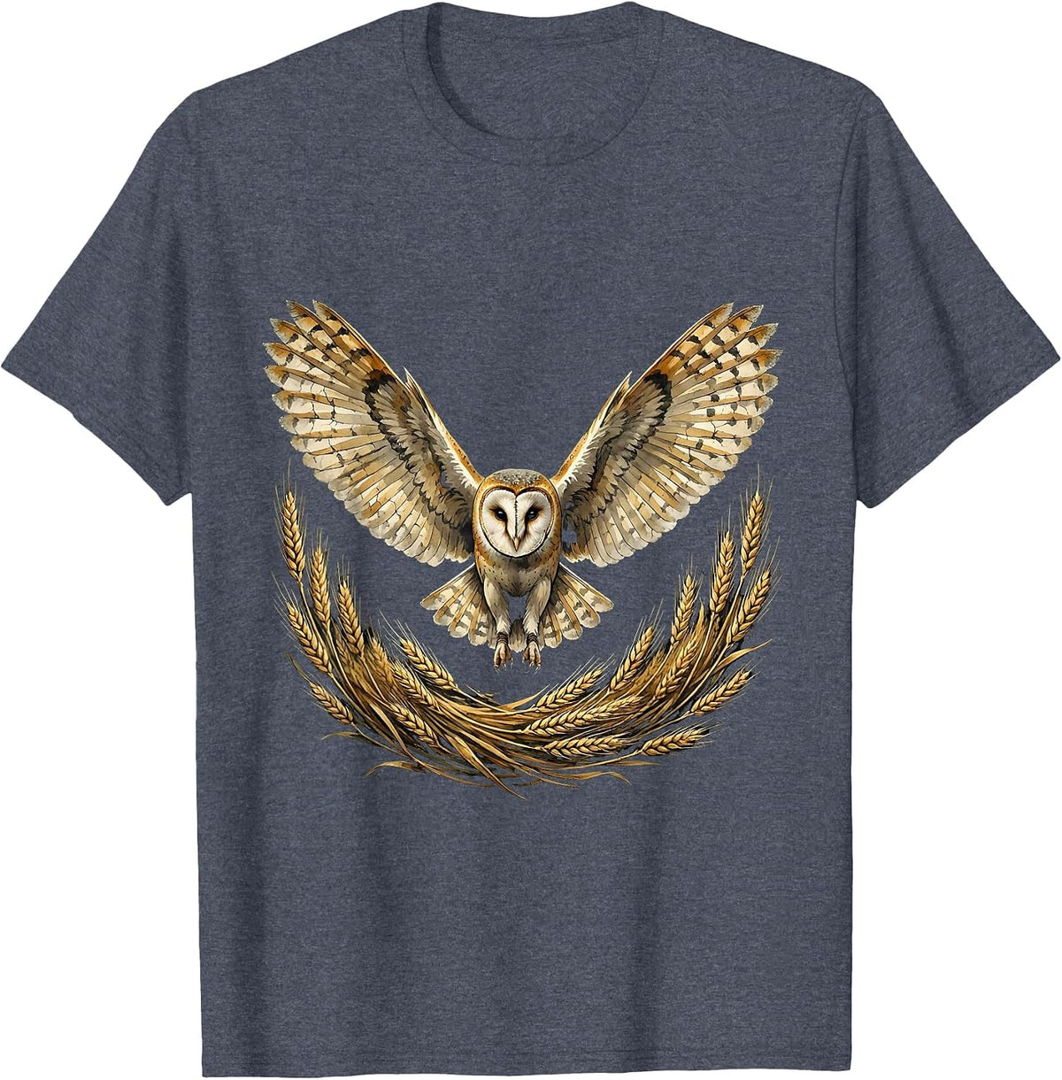 Barn Owl in Flight Over Autumn Wheat Field T-Shirt - Heather Blue