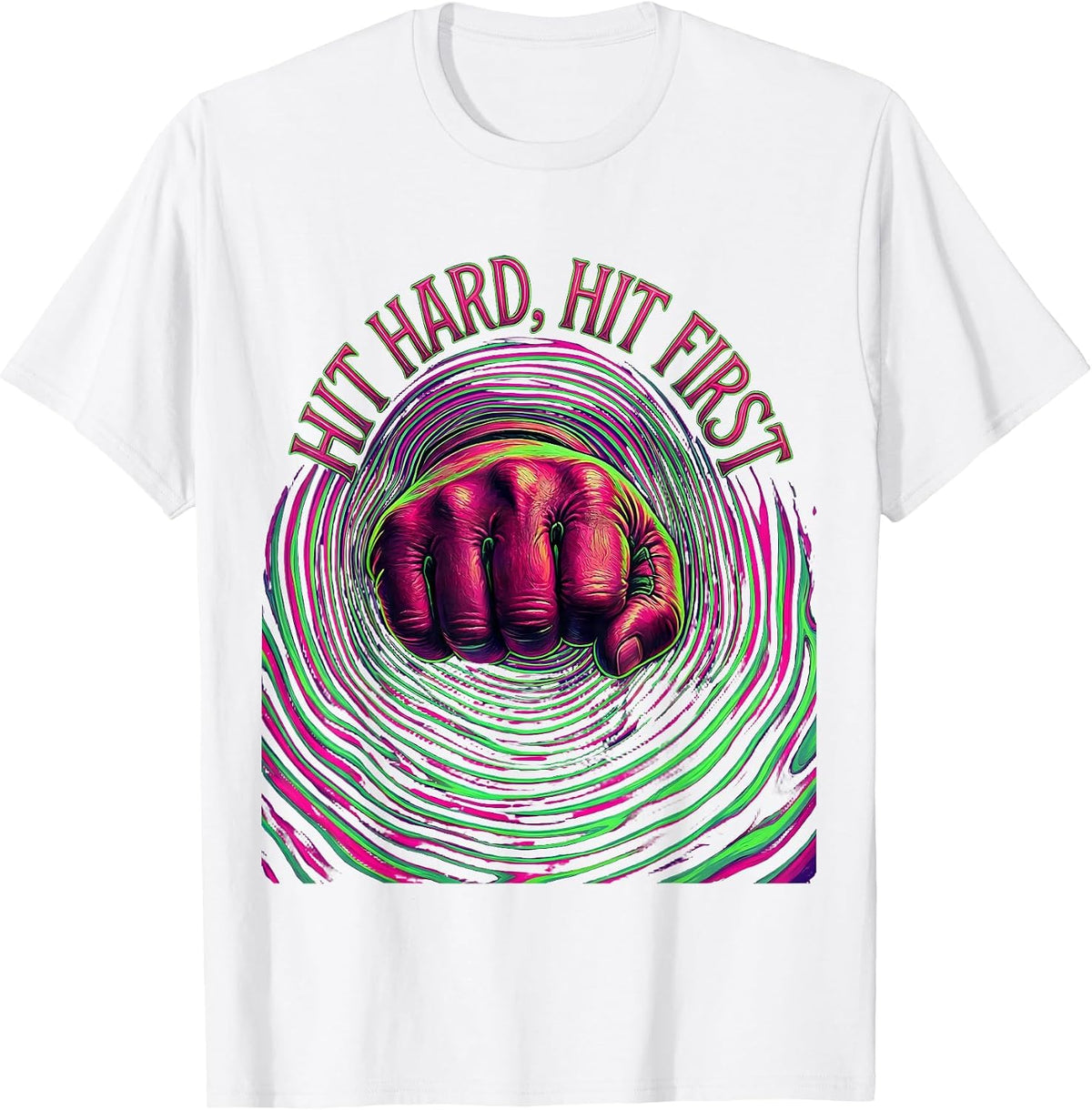 Hit Hard Hit First Bold Boxing Graphic Design T-Shirt - White