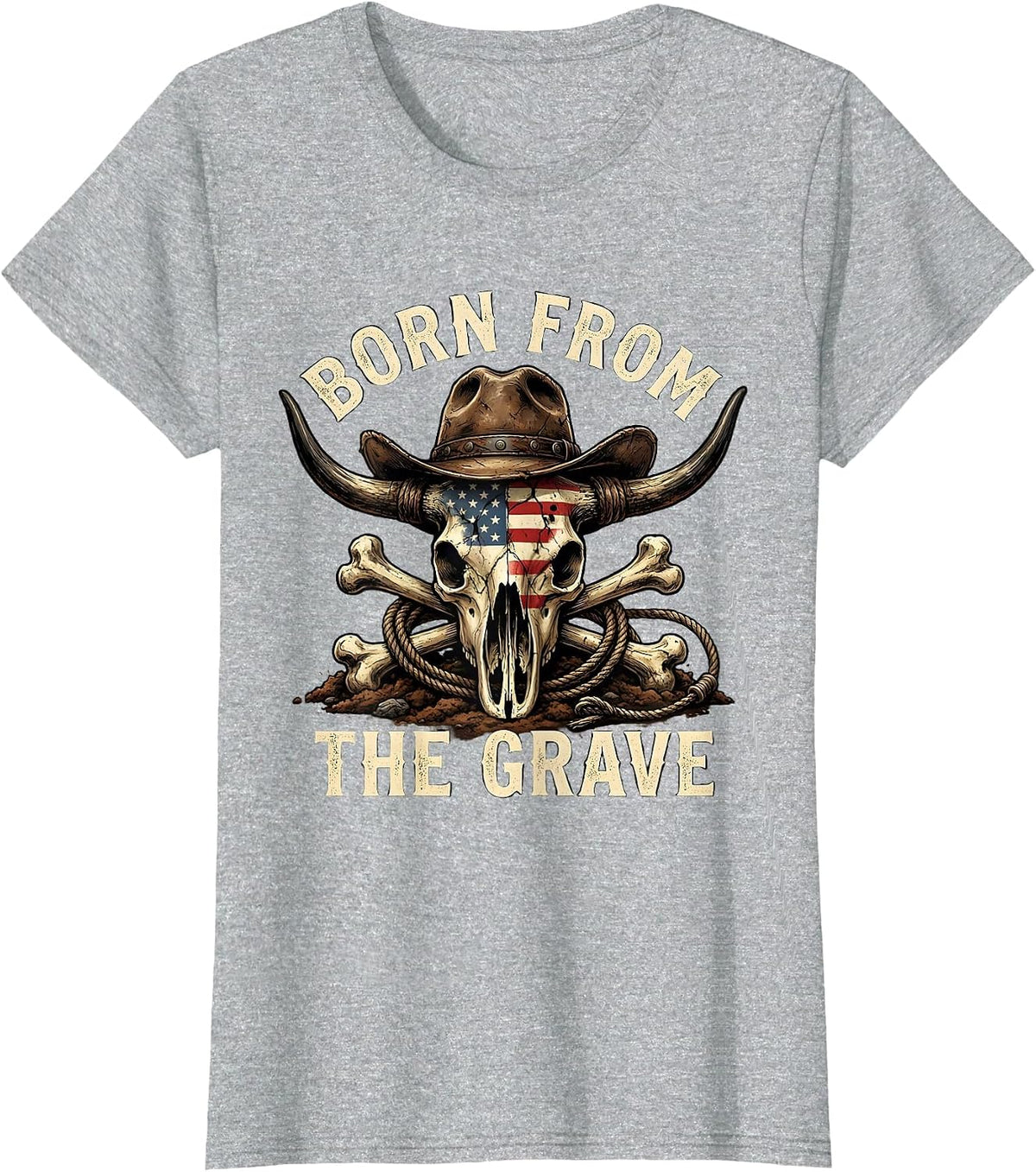 Born from the Grave Skull Graphic Design T-Shirt - Heather Grey