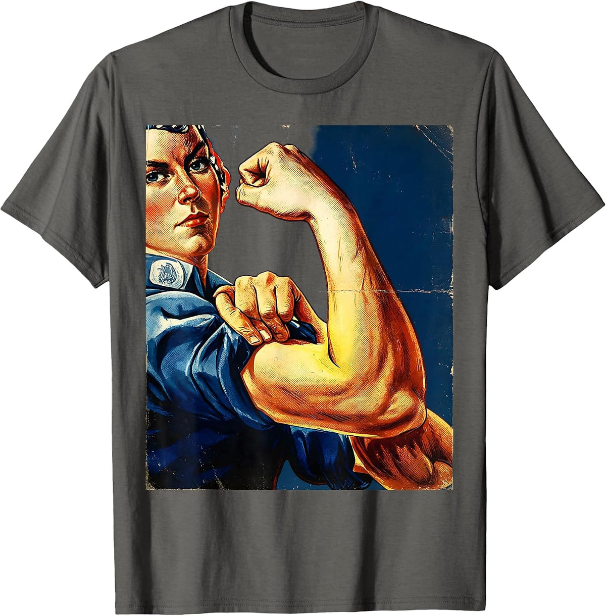 Labor Day Rosie Flexing Arm Graphic Tee T-Shirt - Asphalt Grey