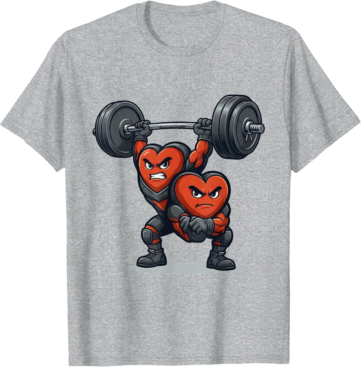 Men's Heart Mascot Gym Humor Valentine's Day Weightlifting T-Shirt - Heather Grey