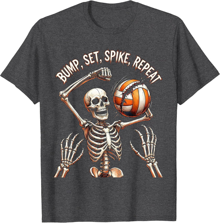 Men's Bump Set Spike Repeat Volleyball Design T-Shirt - Dark Heather Grey