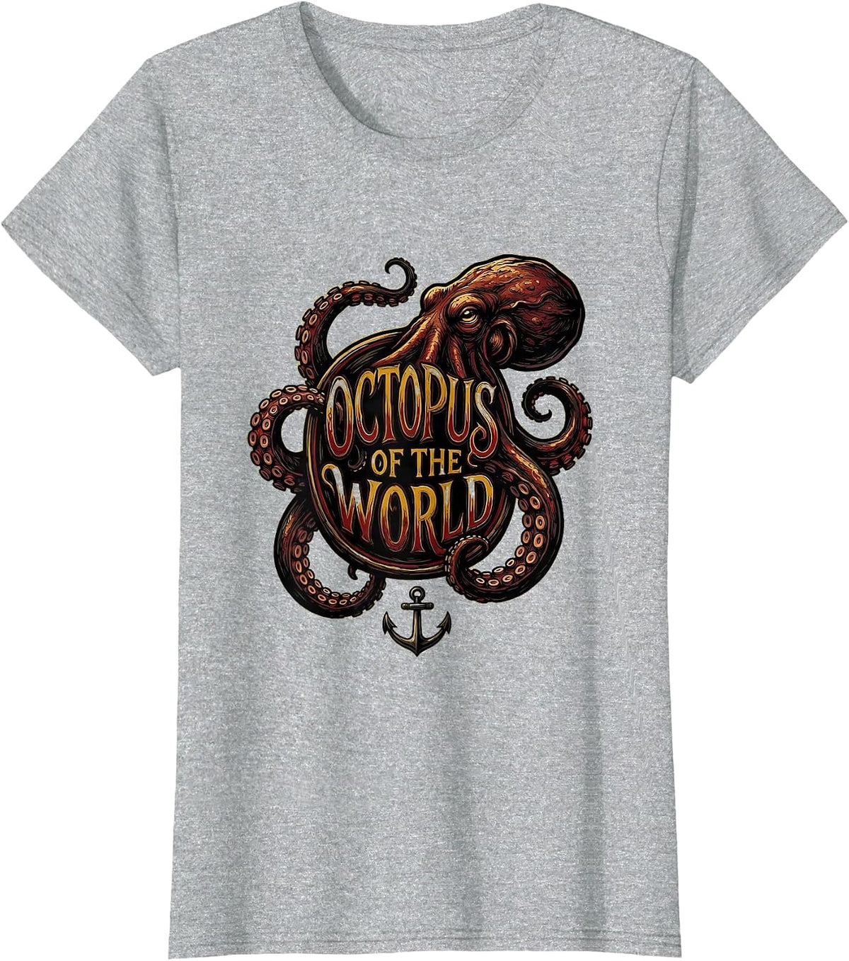 Octopus Of The World Tattoo Octopus Lover Ocean Creature Art T-Shirt - Heather Grey