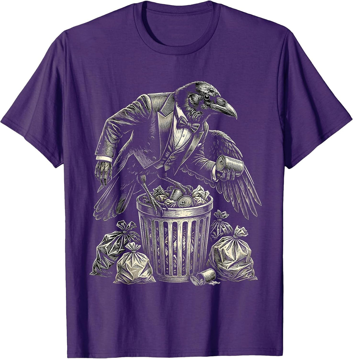 Men's Dapper Crow Dumpster Diver Funny Tattoo Art T-Shirt - Purple
