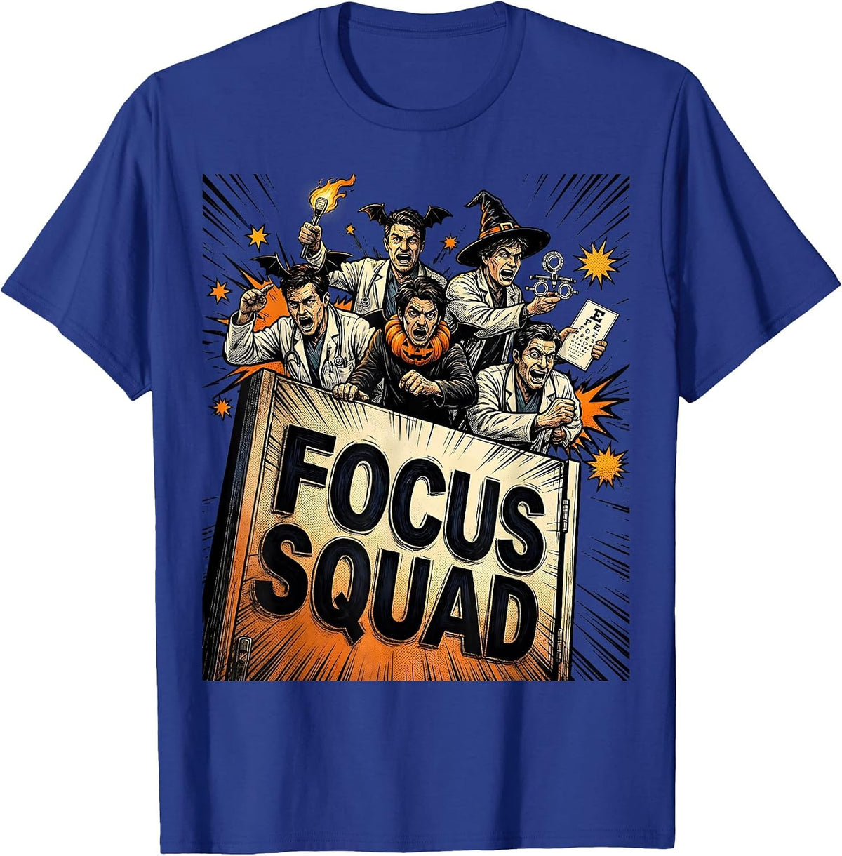 Focus Squad Comic Book Halloween Optometrist Eye Doctor T-Shirt - Royal Blue