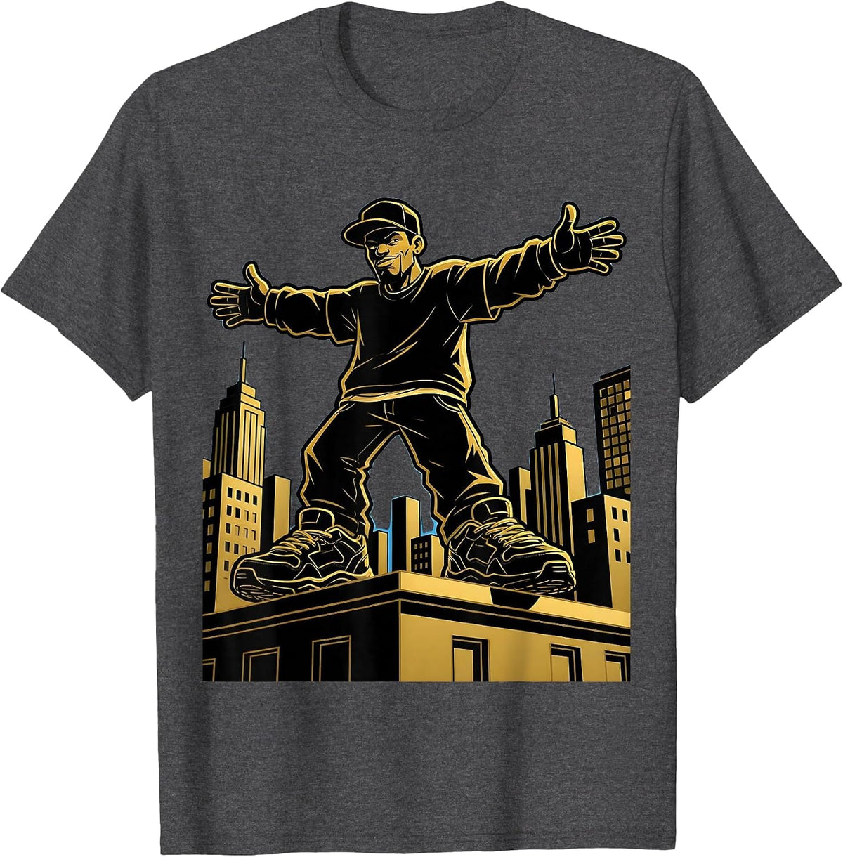 Rooftop Rapper Silhouette Hip Hop Urban Art T-Shirt - Dark Heather Grey
