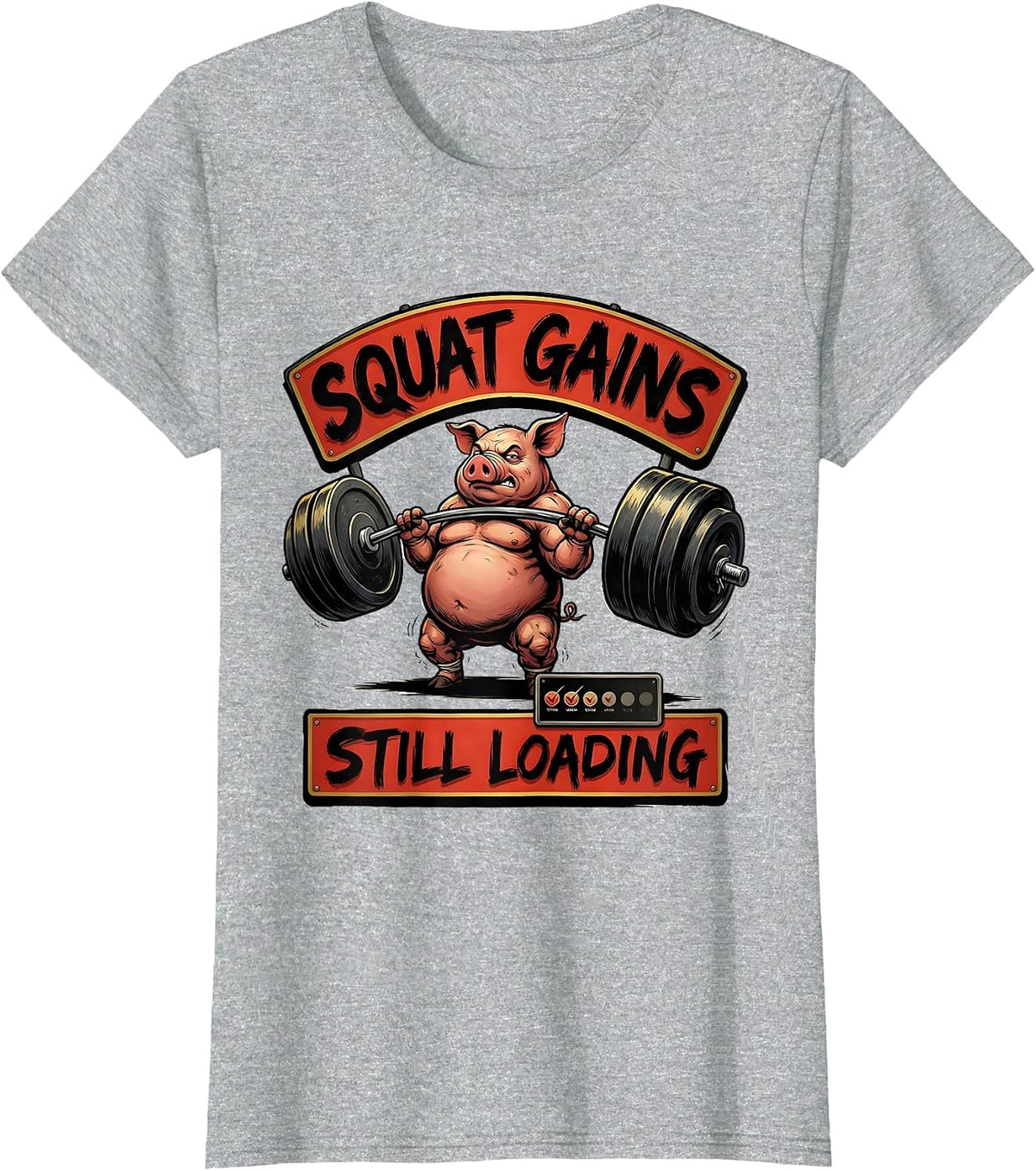 Squat Gains Still Loading Funny Animal Weightlifting Gym T-Shirt - Heather Grey