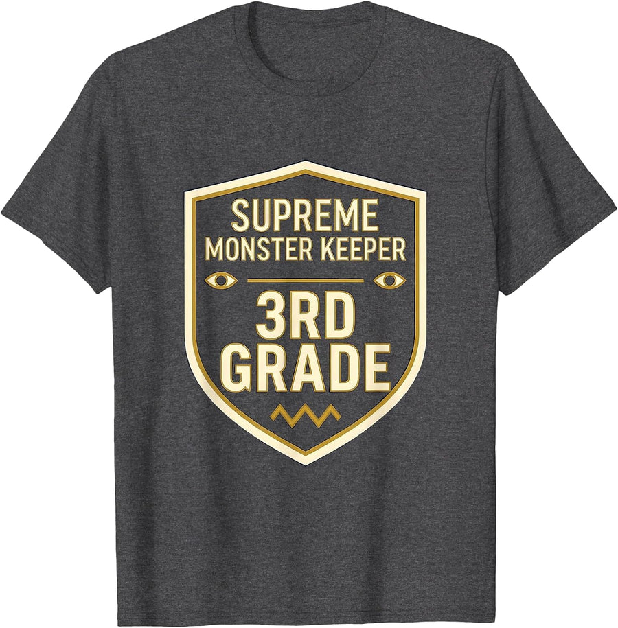 Men's Supreme Monster Keeper 3rd Grade Teacher Halloween Humor T-Shirt - Dark Heather Grey