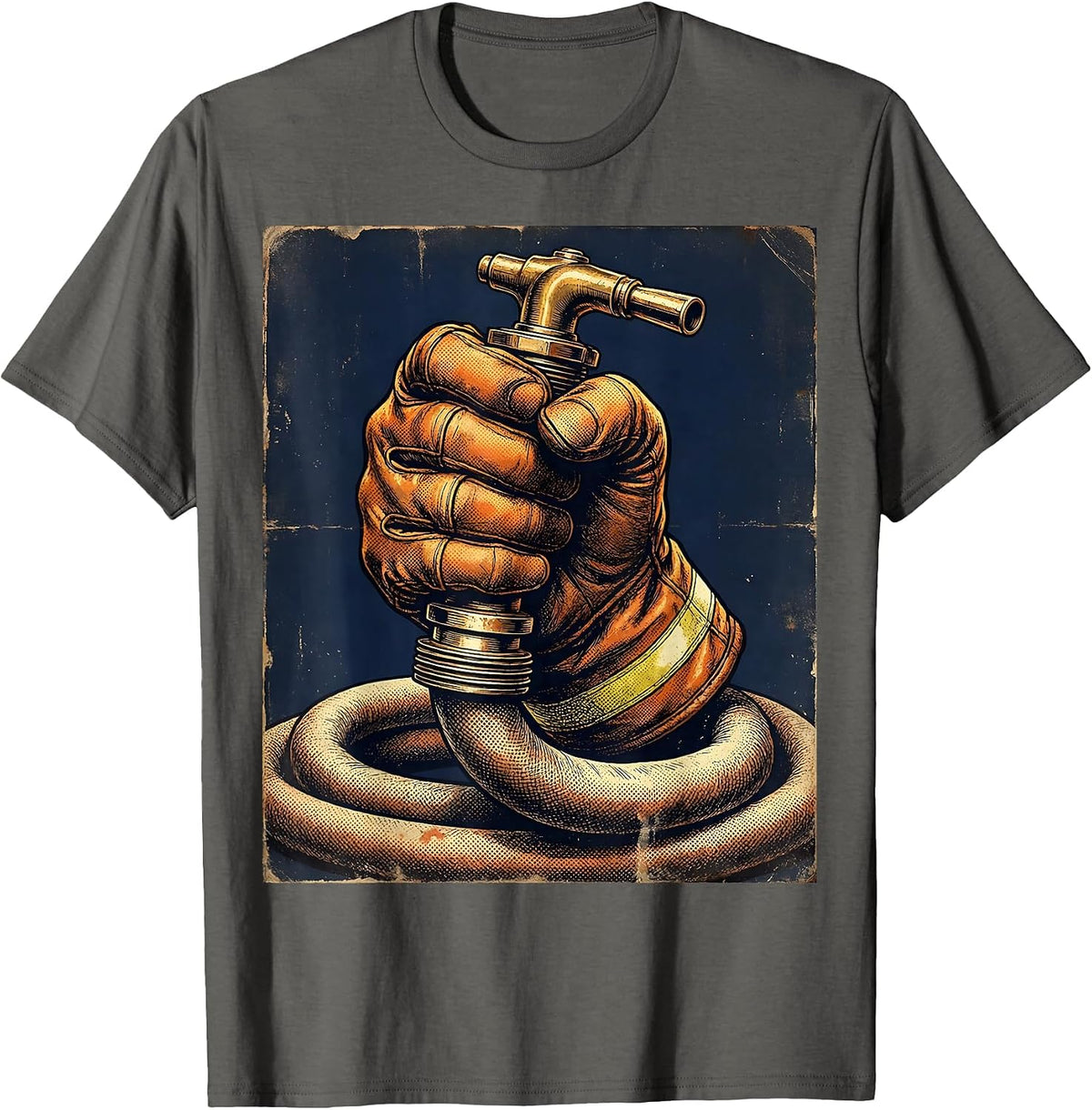 Fire Department Charged Hose Nozzle Grip Graphic T-Shirt - Asphalt Grey