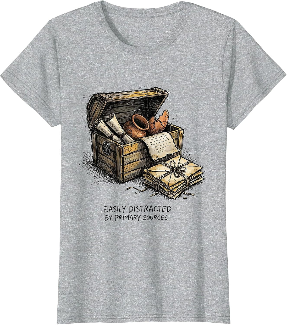 Women's Easily Distracted By Primary Sources Funny History Teacher T-Shirt - Heather Grey