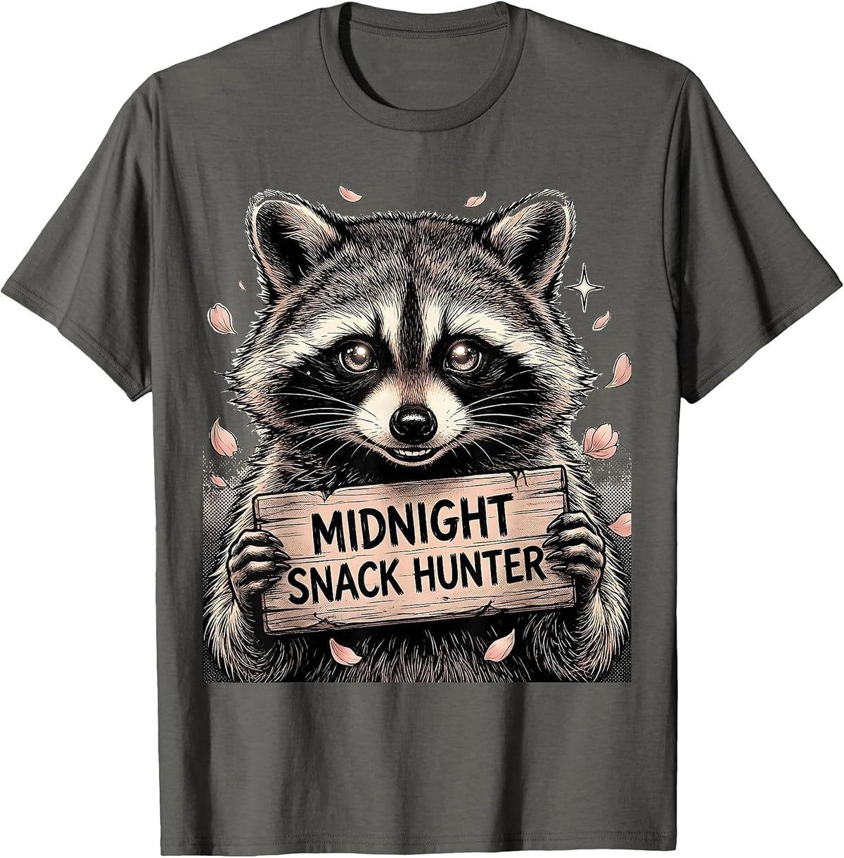 Midnight Snack Hunter Raccoon Graphic Design T-Shirt - Asphalt Grey