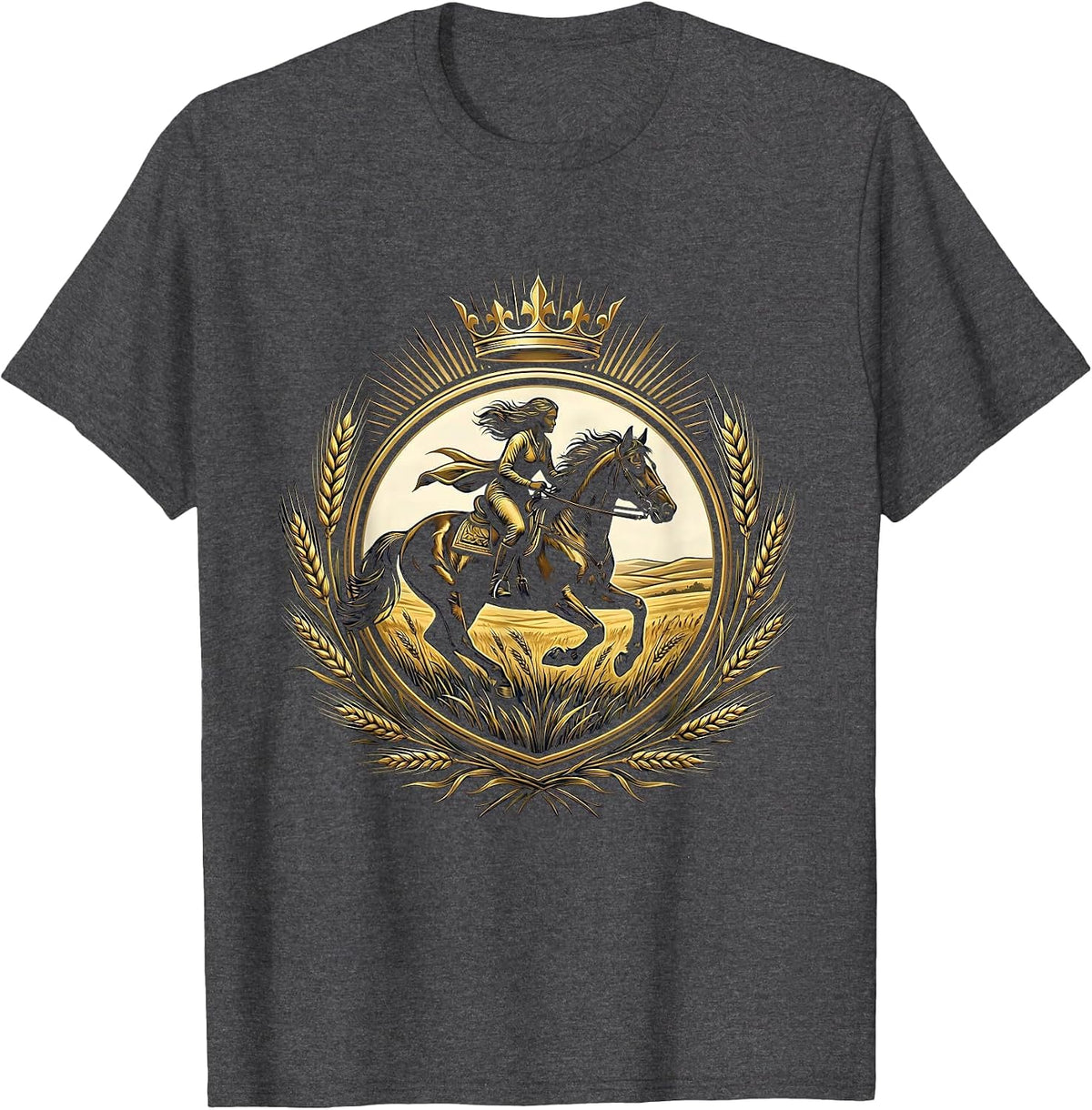 Horseback Rider Crossing the Open Prairie T-Shirt - Dark Heather Grey