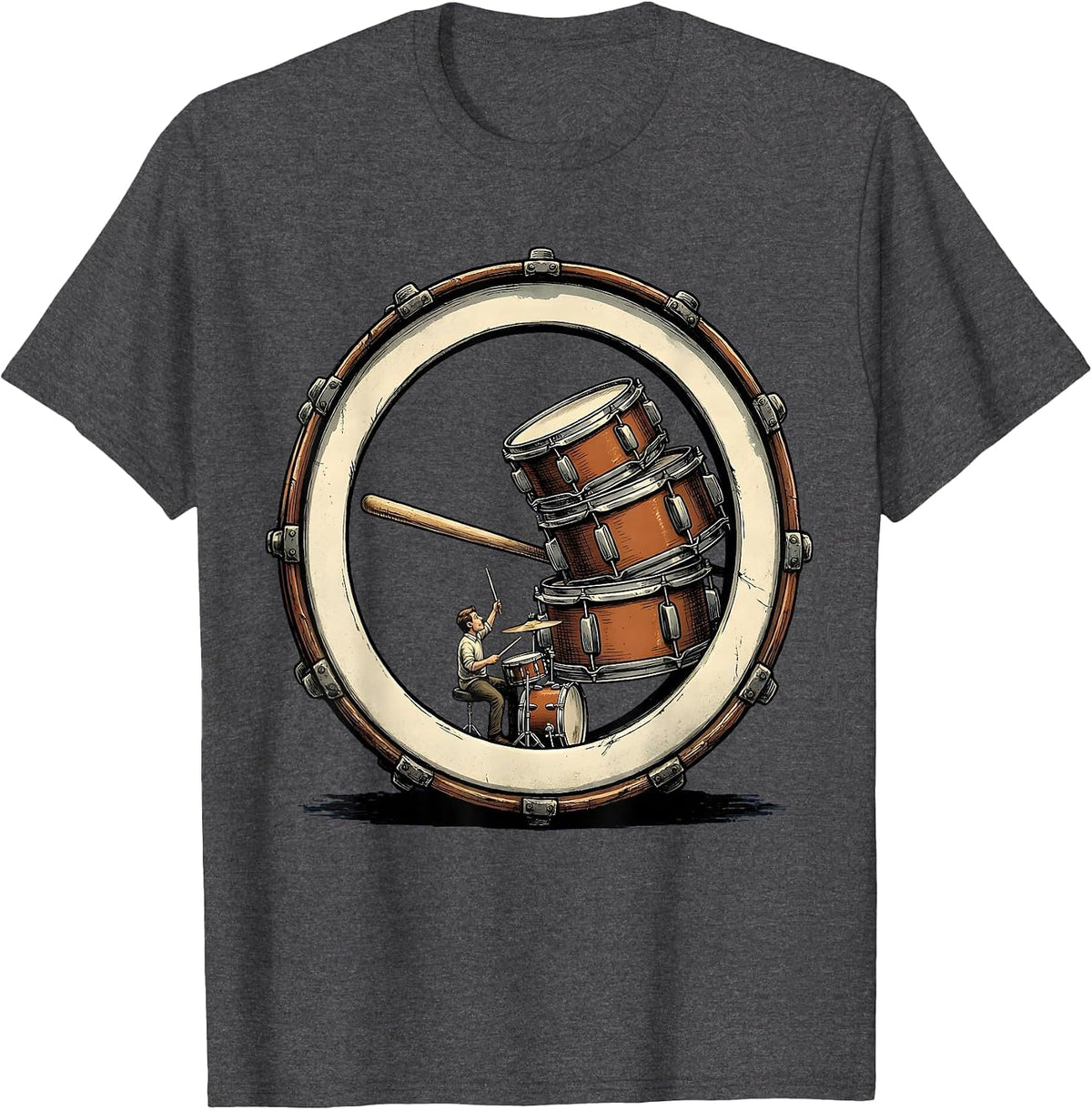 Tiny Drummer Vintage Humor Drumline Percussionist T-Shirt - Dark Heather Grey