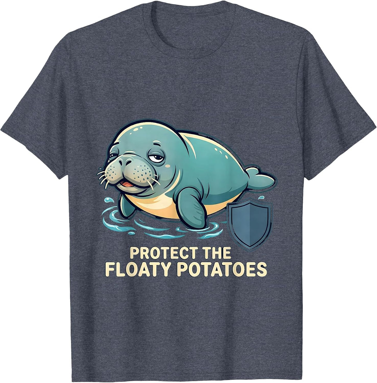 Protect The Floaty Potatoes Funny Manatee Lover Wildlife T-Shirt - Heather Blue