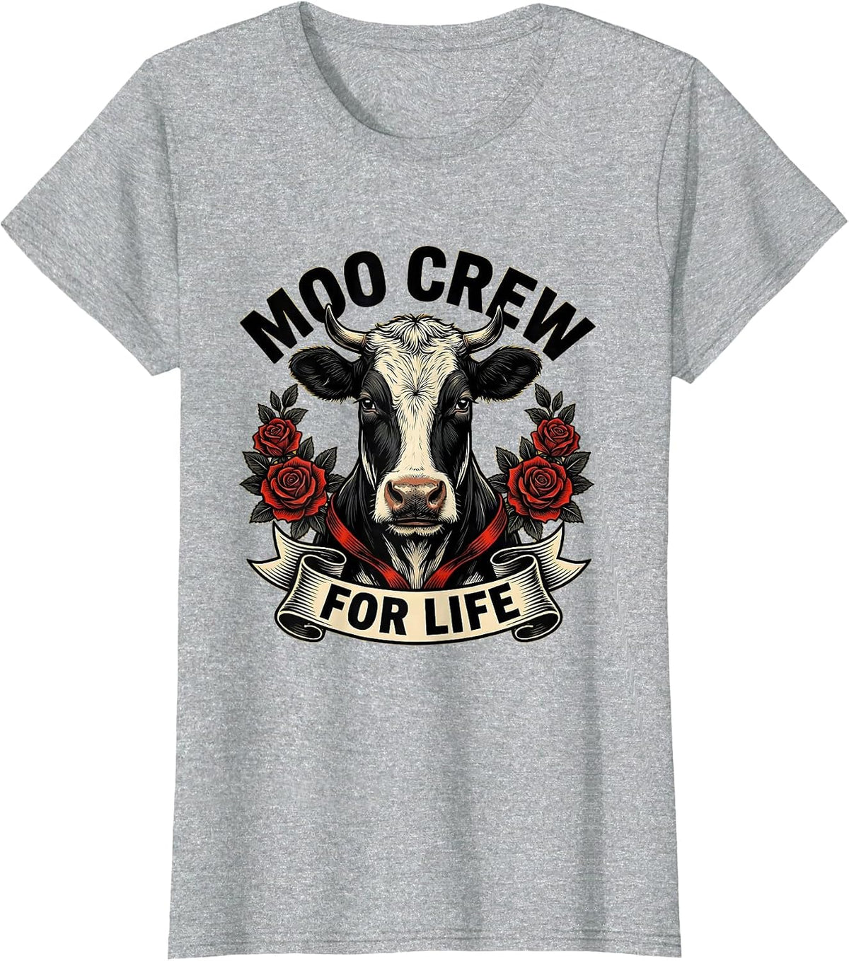 Women's Moo Crew For Life Funny Cow Lover Design T-Shirt - Heather Grey