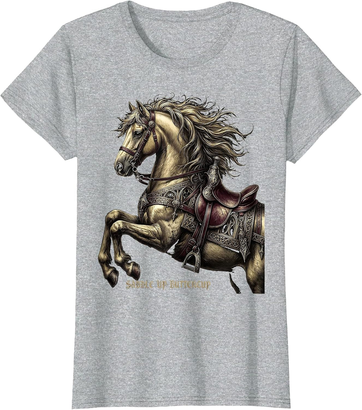 Saddle Up Buttercup Horse Riding Design T-Shirt - Heather Grey