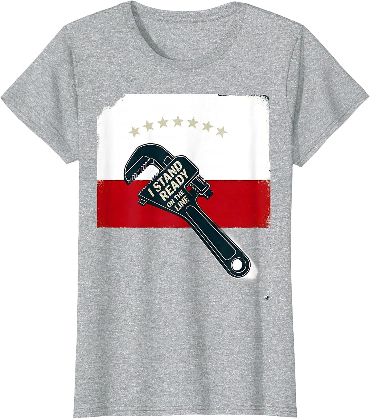 I Stand Ready On The Line Patriotic Firefighter Humor Thin T-Shirt - Heather Grey