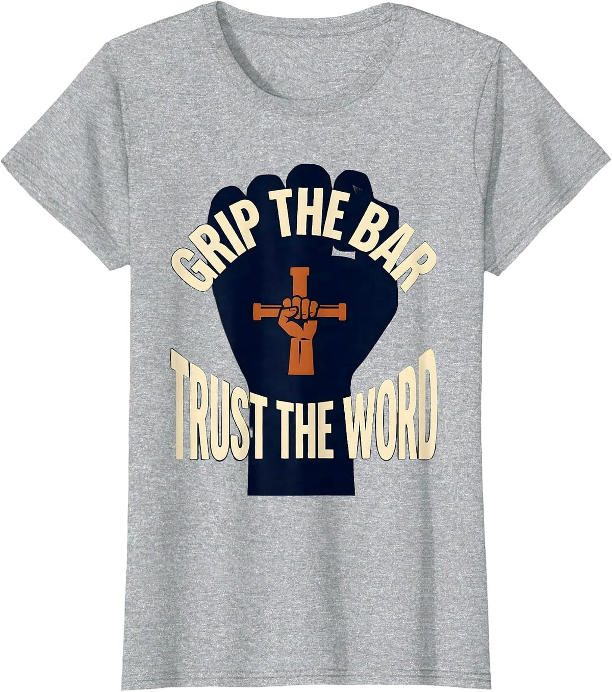 Grip The Bar, Trust The Word Christian Gym Jesus Deadlifter T-Shirt - Heather Grey