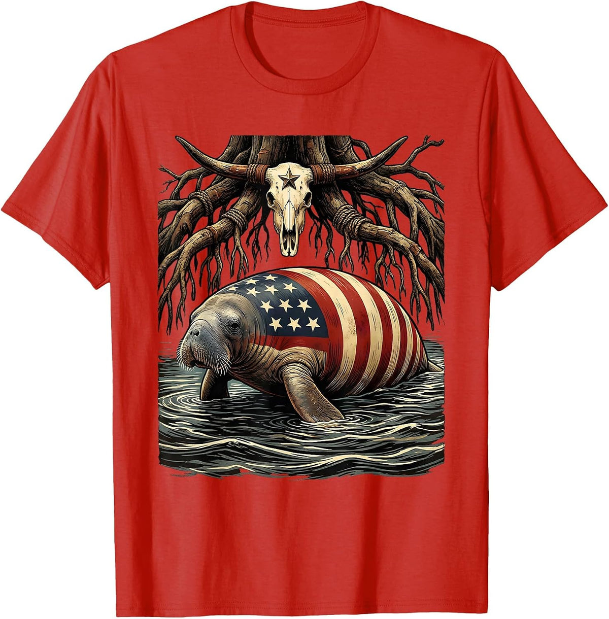 Men's Gulf of America Manatee Mangrove Illustration T-Shirt - Red