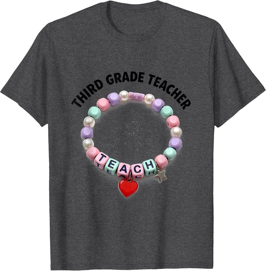 Men's Third Grade Teacher Cute First Day Back To School Teacher T-Shirt - Dark Heather Grey
