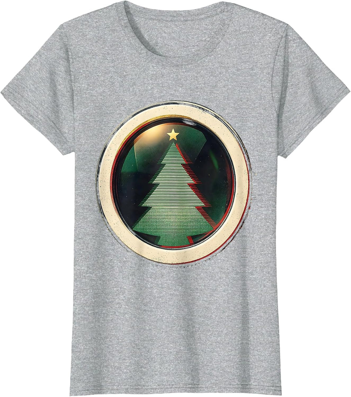 Women's Christmas Tree Eye Lens Optometrist Humor Workwear T-Shirt - Heather Grey