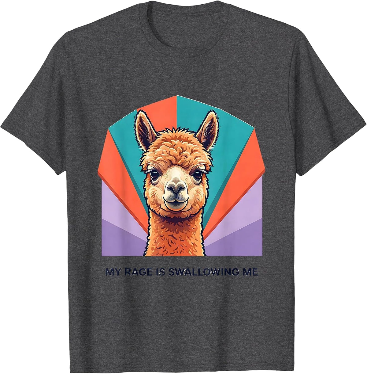 My Rage Is Swallowing Me Funny Llama Animal Meme Humor T-Shirt - Dark Heather Grey