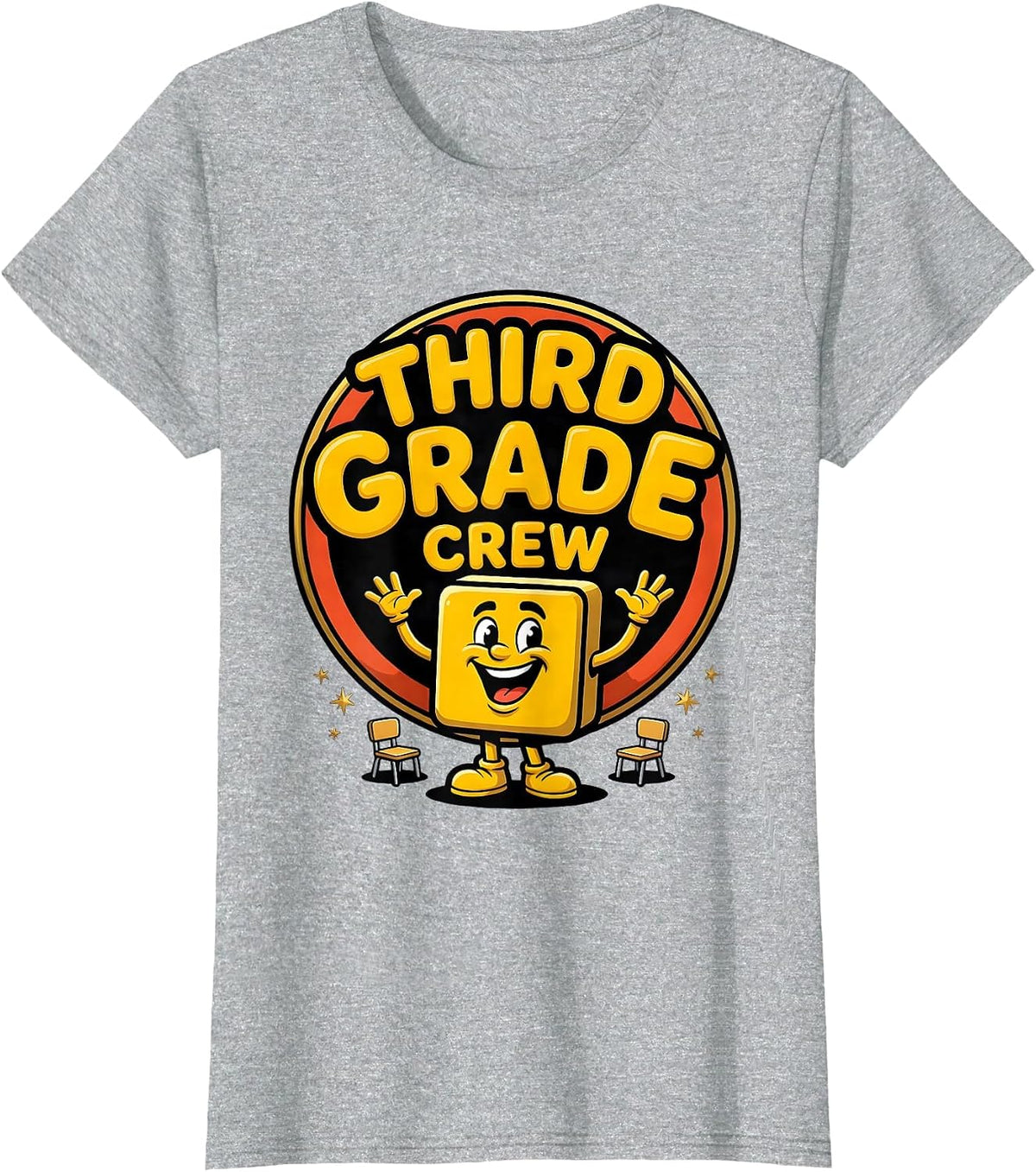 Third Grade Crew Funny Teacher Humor Grade Level Pride T-Shirt - Heather Grey