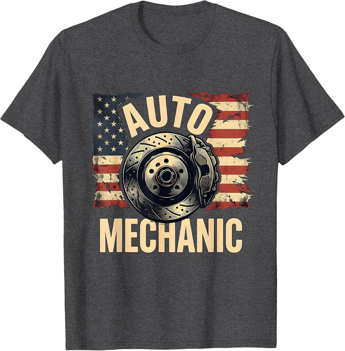 Men's Auto Mechanic Distressed American Flag Mechanic Gift T-Shirt - Dark Heather Grey