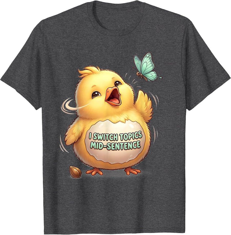 Men's I Switch Topics Mid-Sentence Cute Kawaii Neurodiversity T-Shirt - Dark Heather Grey