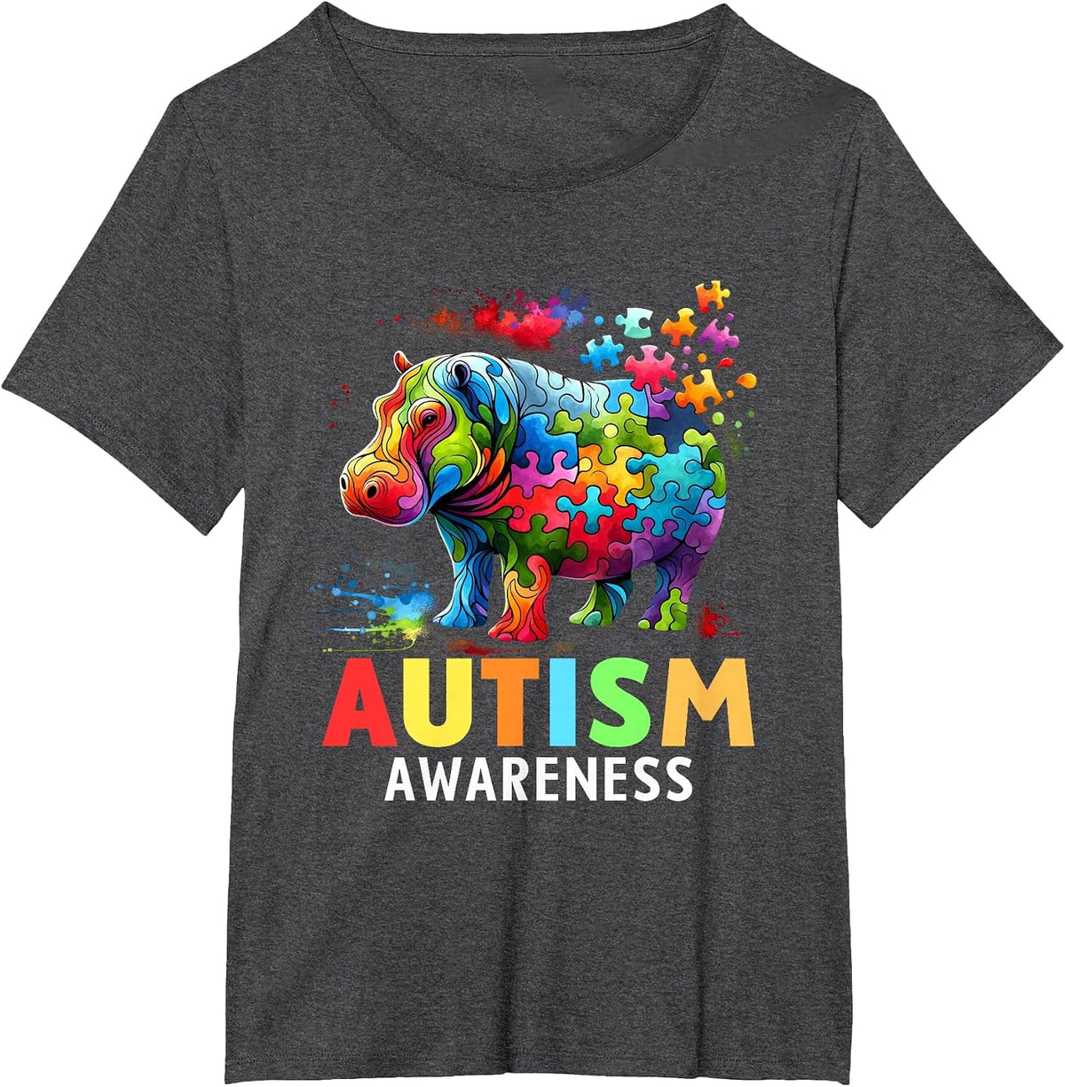 Hippo Autism Awareness Month Autistic T-Shirt - Dark Heather Grey