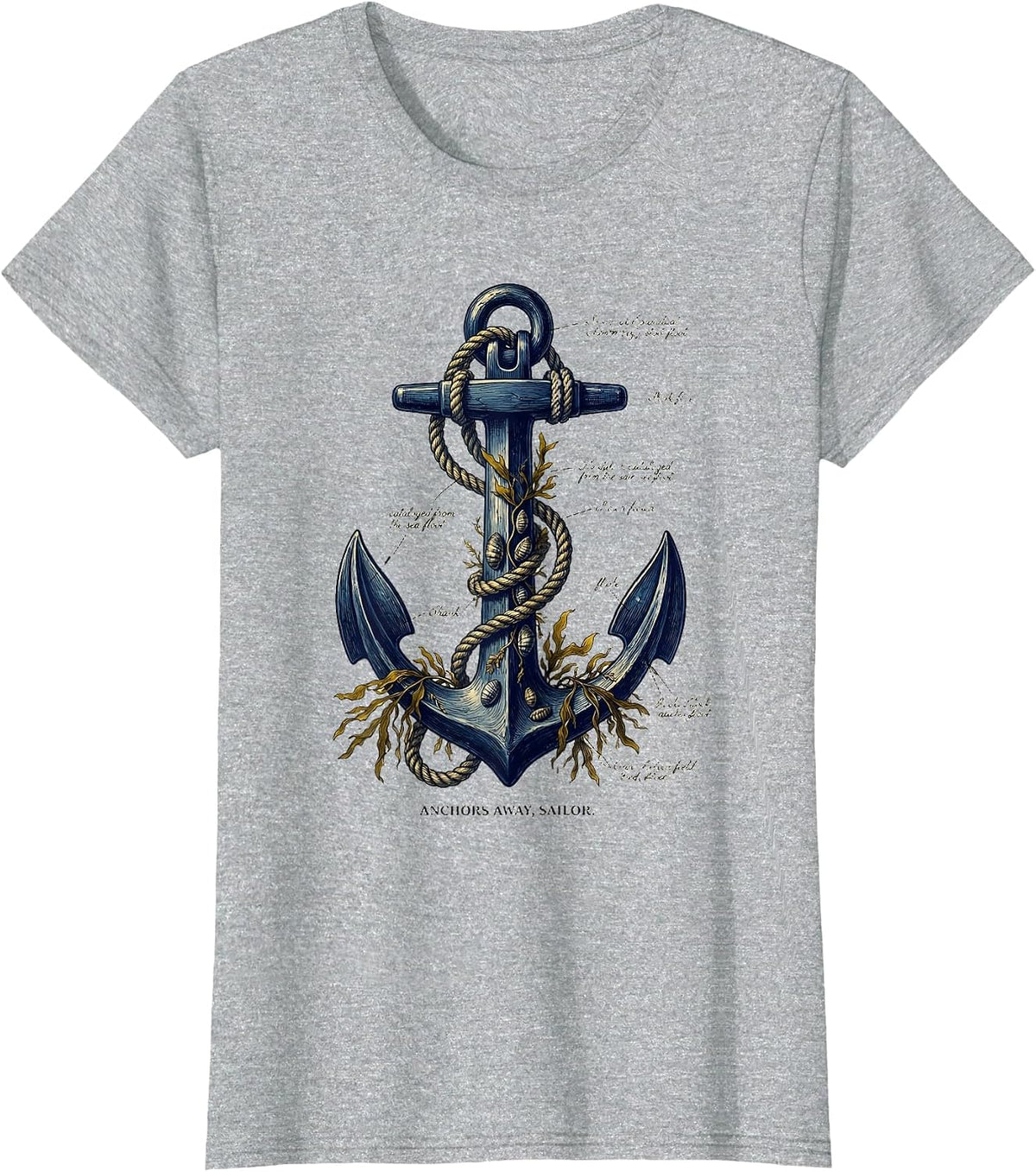 Anchors Away Sailor Navy Nautical Design T-Shirt - Heather Grey