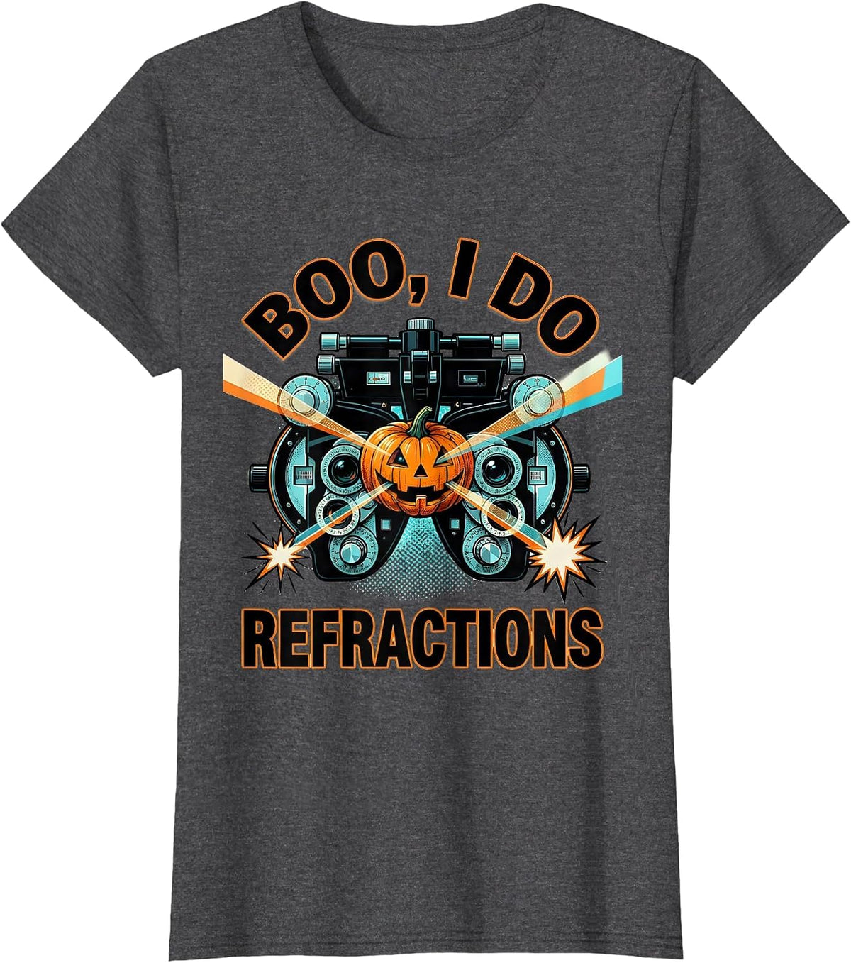 Women's Boo I Do Refractions Pop Art Optometrist Halloween Eye T-Shirt - Dark Heather Grey