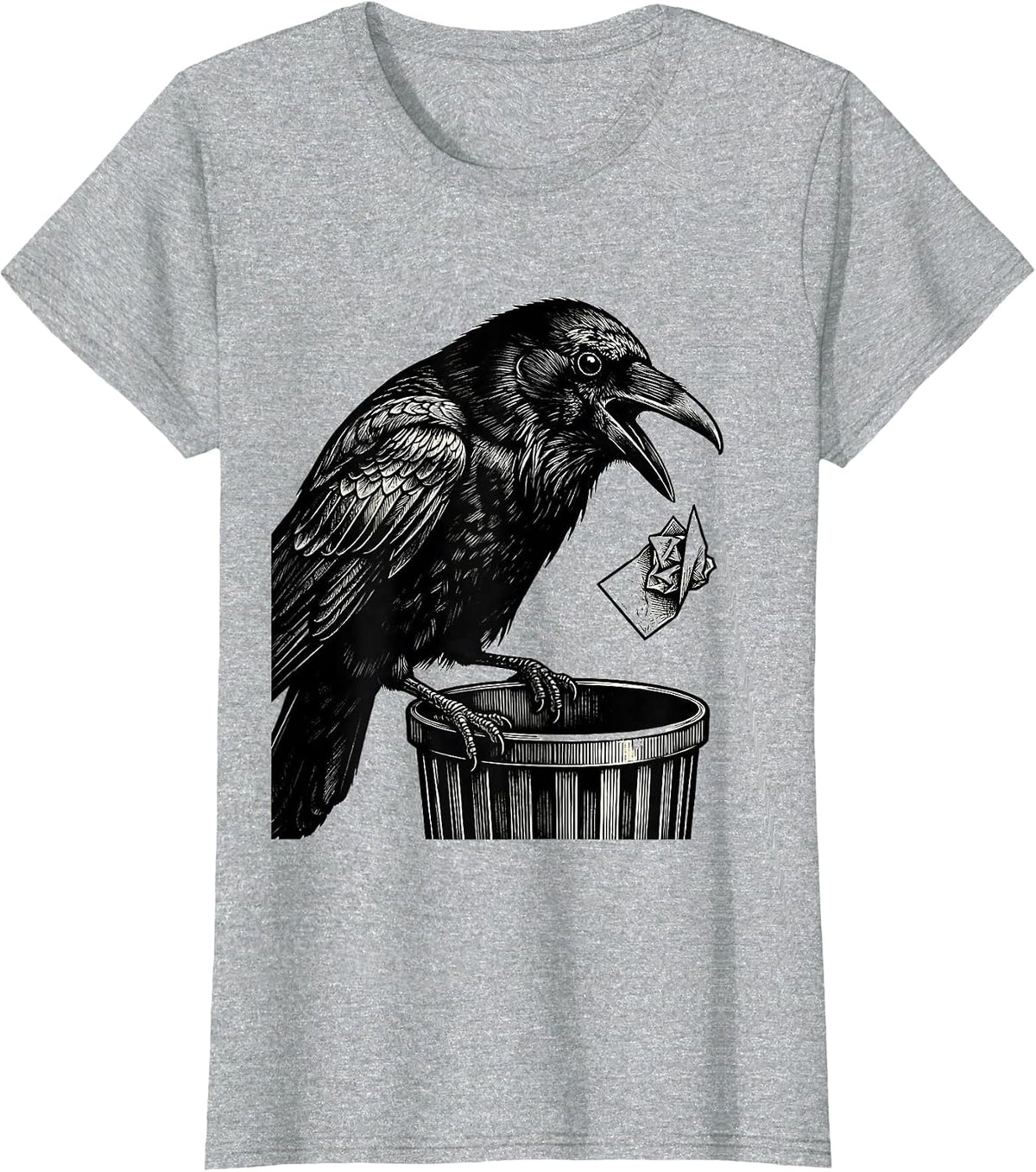 Women's Crow Dropping Pun Scratchboard Gothic Dark Humor T-Shirt - Heather Grey