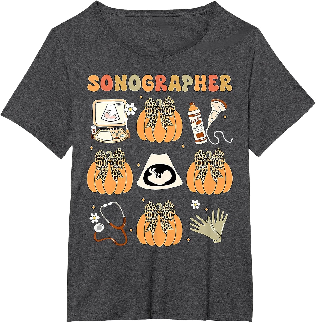Coquette Sonographer Fall Ultrasound Tech Nurse Thanksgiving T-Shirt - Dark Heather Grey