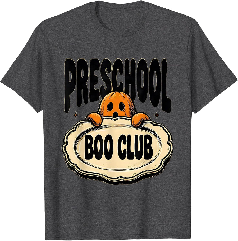 Men's Preschool Boo Club Cute Halloween Teacher Daycare Staff T-Shirt - Dark Heather Grey