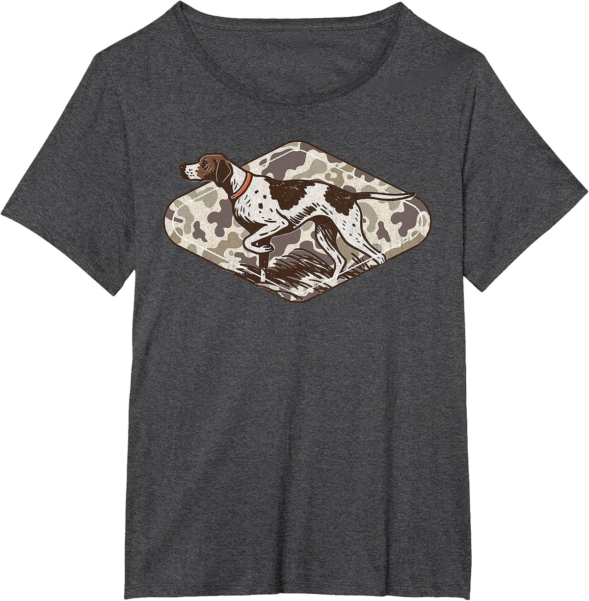 Vintage Bird Hunting Dog Pointer Fall Camo Duck Season T-Shirt - Dark Heather Grey