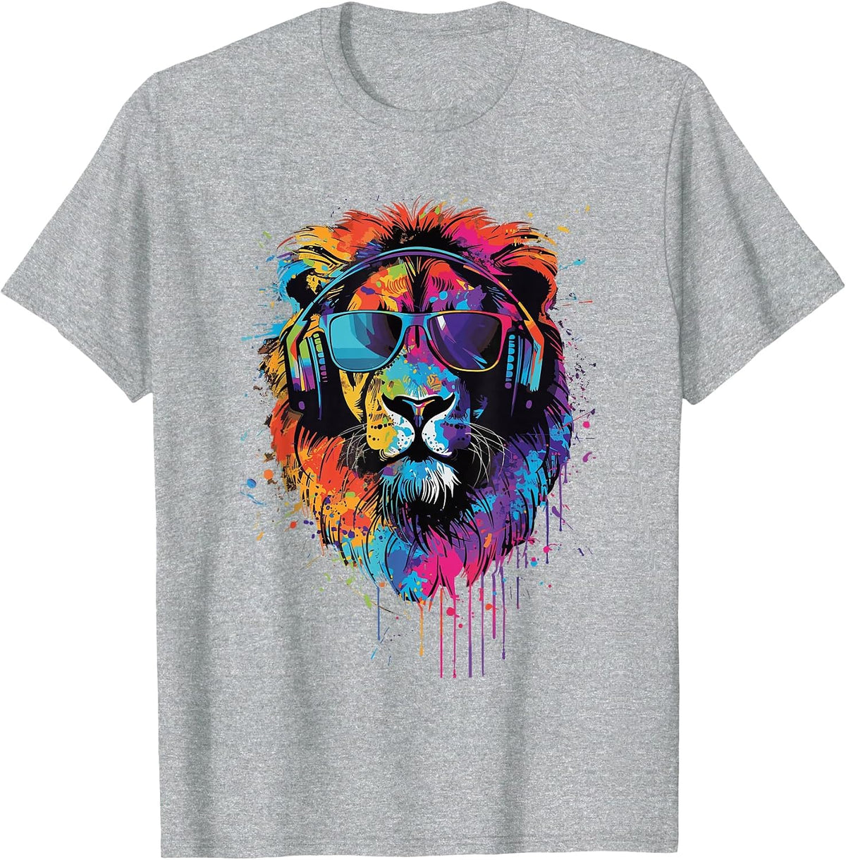 Lion Sunglasses Headphones T-Shirt - Heather Grey