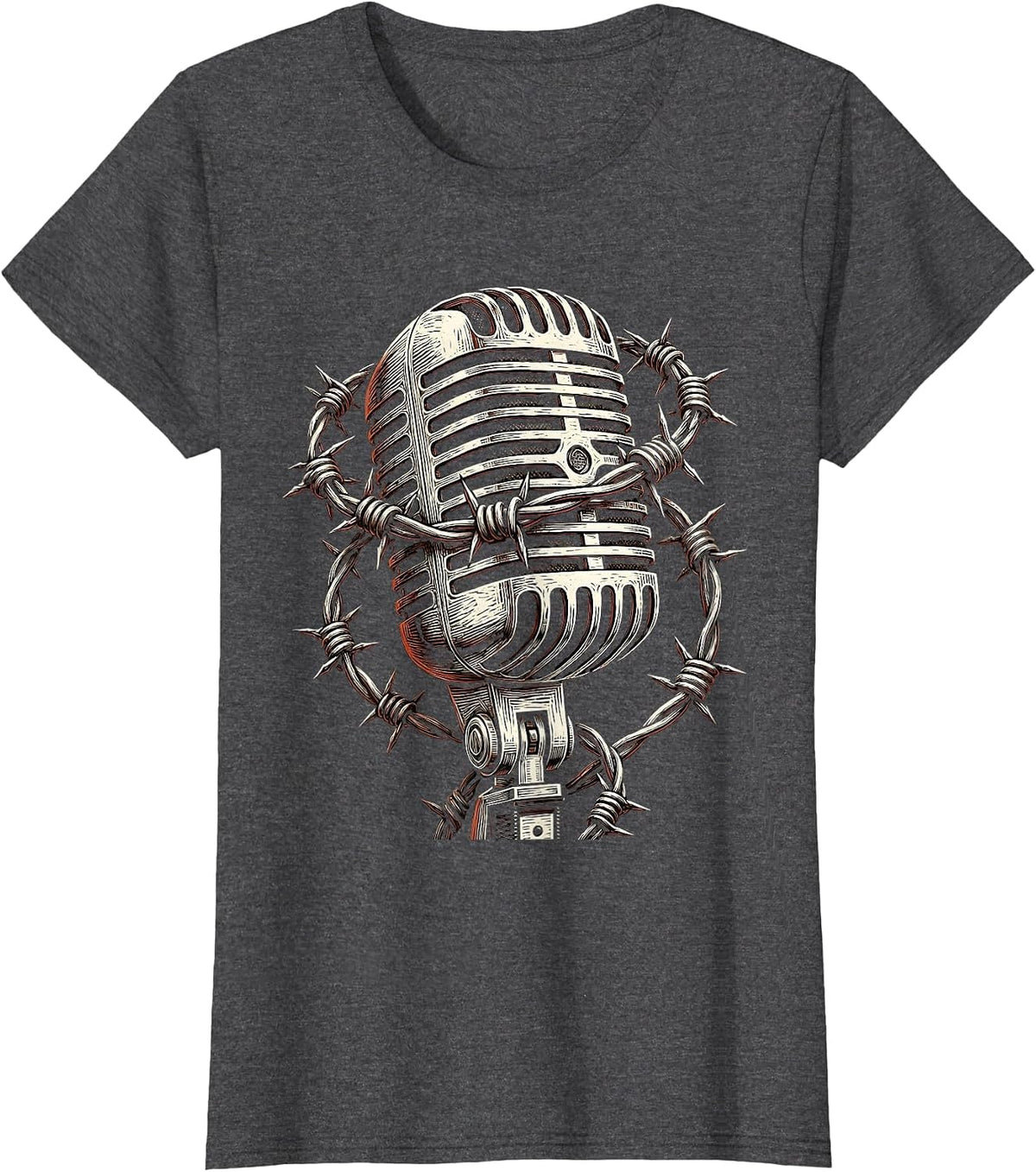 Women's Barbed Wire Microphone Grunge Illustration T-Shirt - Dark Heather Grey