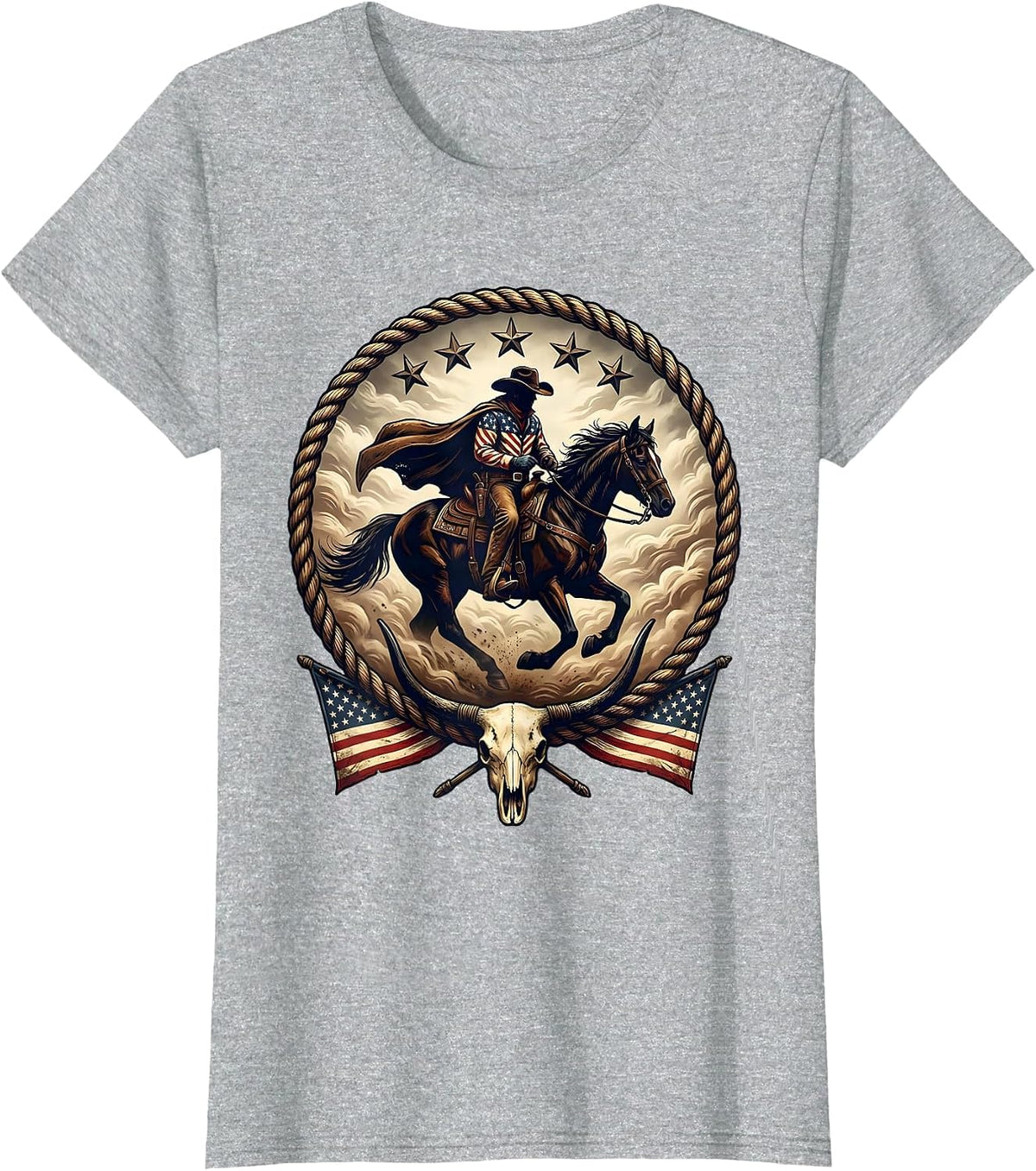 Cowboy Rider in the Fog Graphic Design T-Shirt - Heather Grey