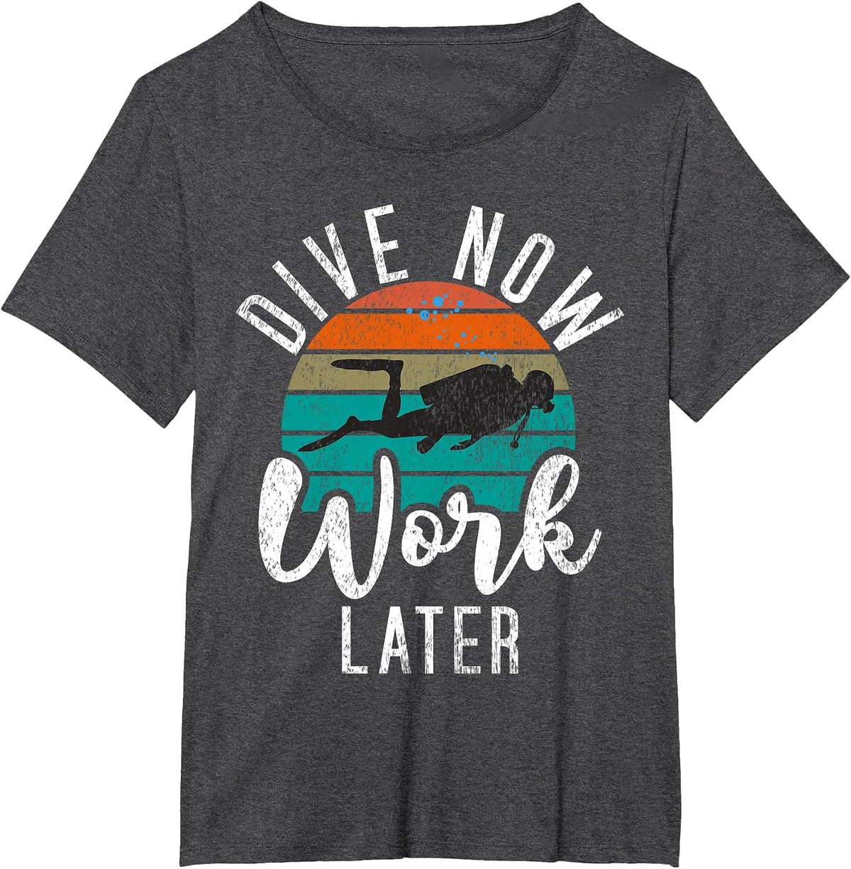 Dive Now Work Later Diving T-Shirt - Dark Heather Grey