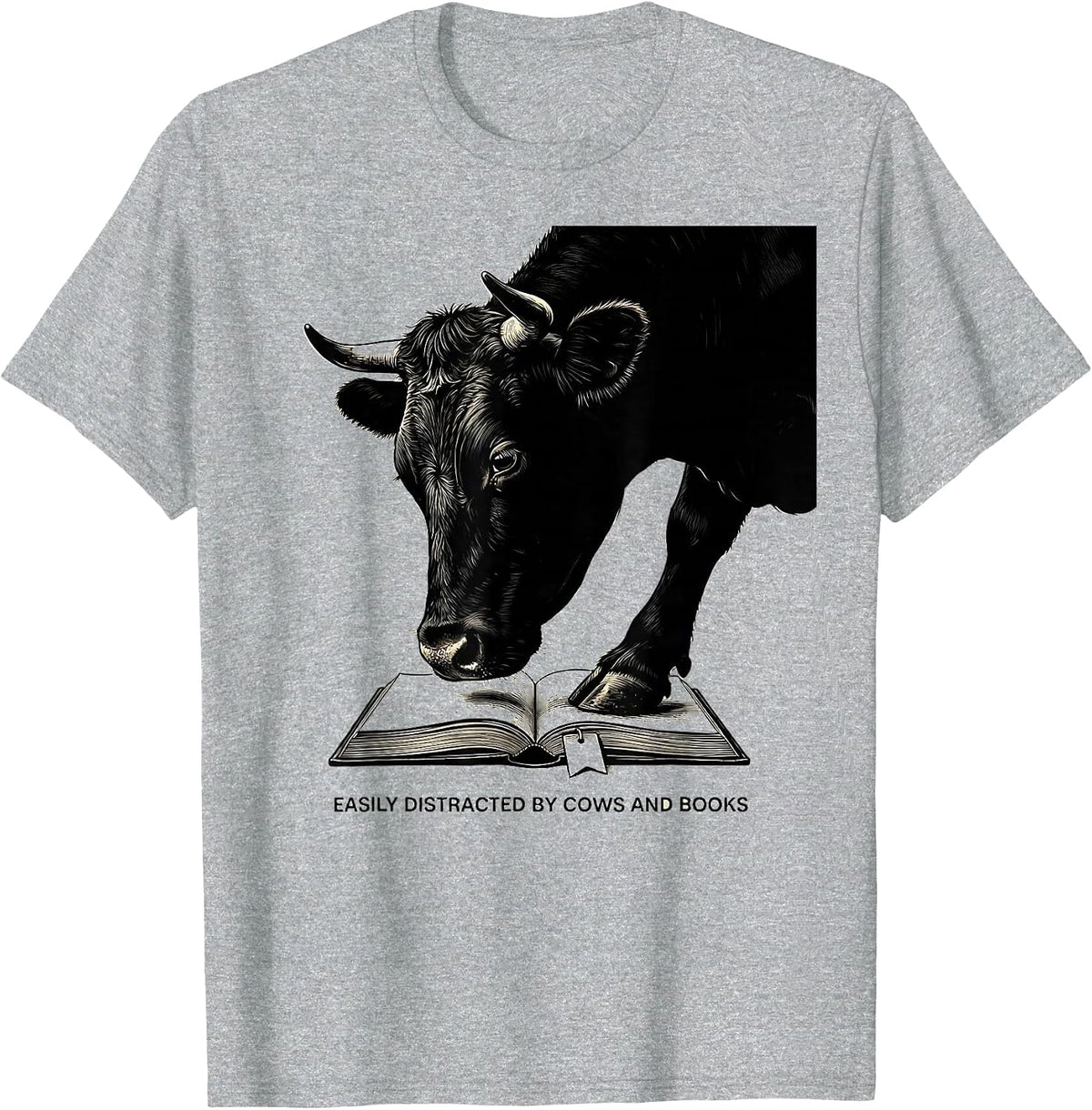 Men's Easily Distracted By Cows And Books Funny Book Lover Animal T-Shirt - Heather Grey