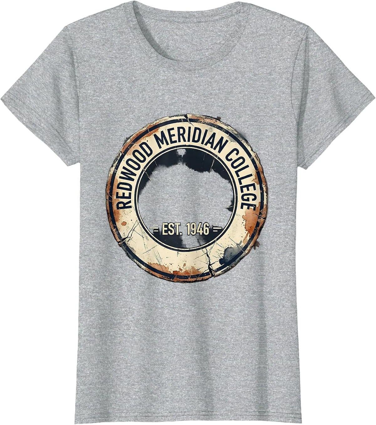 Redwood Meridian College Est 1946 Distressed Arch Retro T-Shirt - Heather Grey