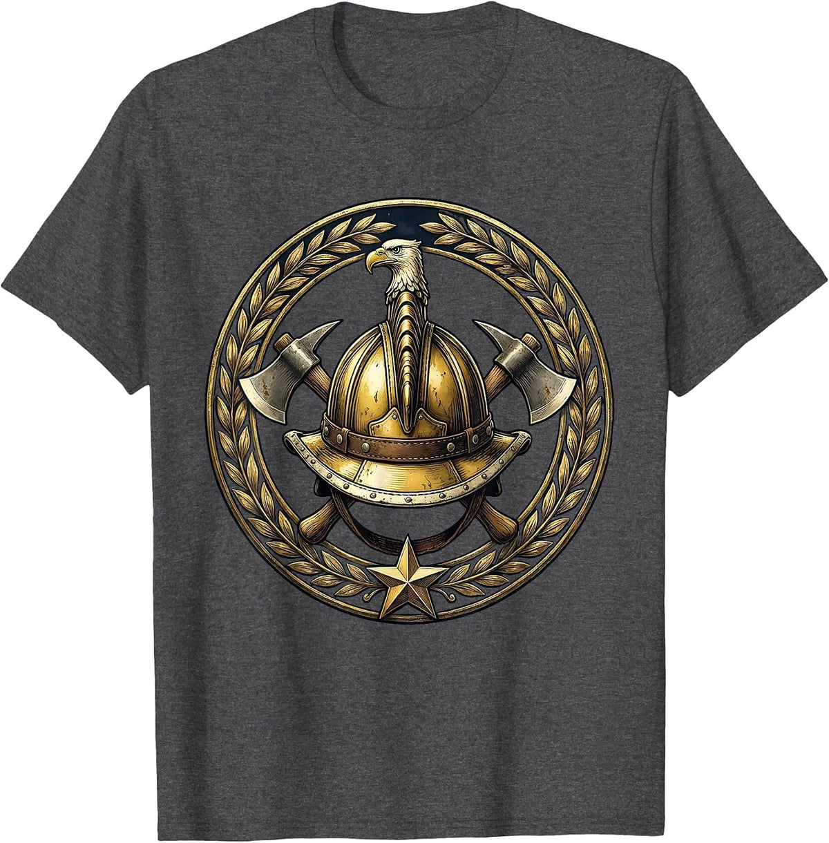 Vintage Fire Helmet Graphic Tee for Firefighters T-Shirt - Dark Heather Grey