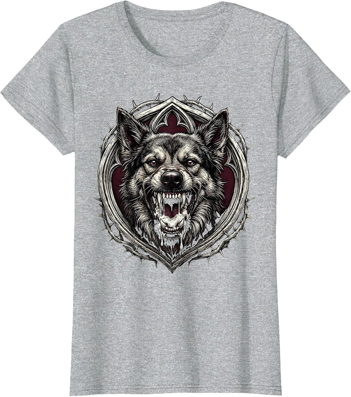 Rabid Dog Foaming at Mouth Graphic Design T-Shirt - Heather Grey